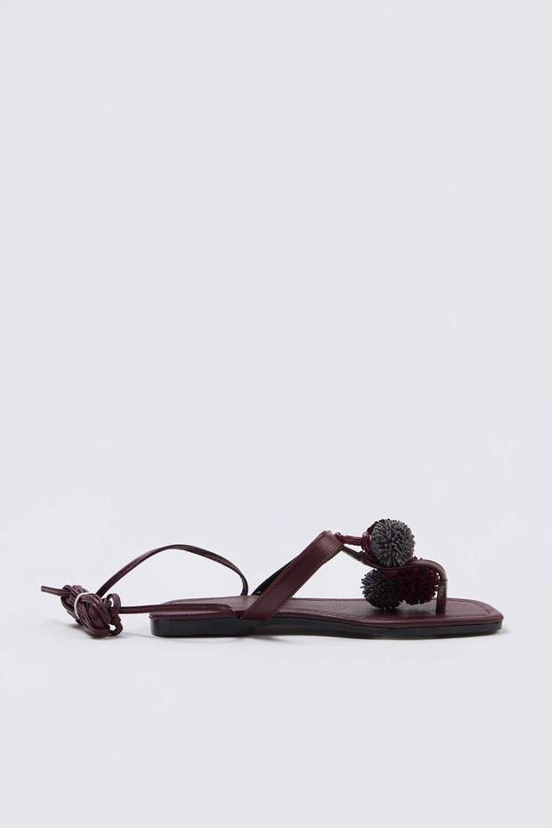 Bordo İp Bağlama Detaylı Kadın Sandalet TAKSS26SD00016 - 3