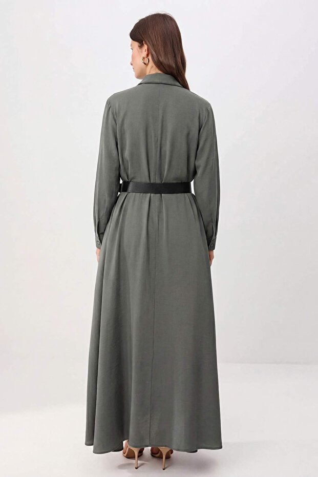 Haki Astarsız Düz Dokuma Elbise&Tulum Vual Tesettür Elbise TCTSS26EB00198 - 4