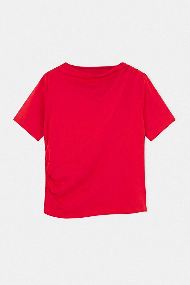 Limited Edition Kırmızı Drapeli Esnek Örme Büyük Beden T-shirt TBBSS26BF00020 - 4