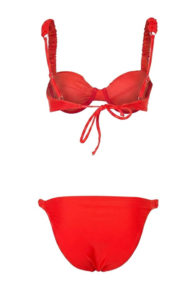 Kırmızı Balconette Kaplı Büzgü Detaylı Normal Bel Regular Bikini Takımı TBESS26BT00168 - 6