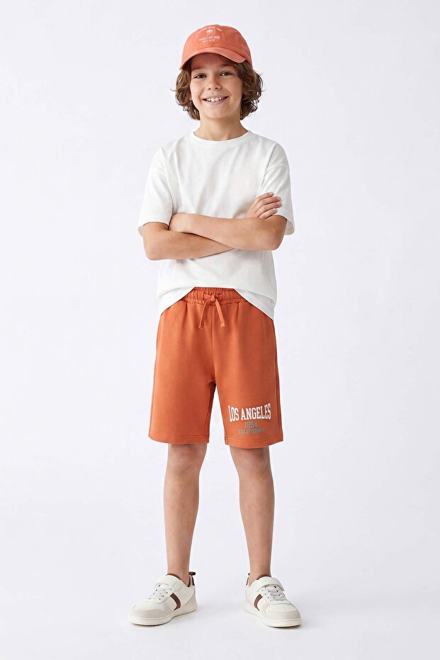 Kiremit-Taş Slogan Örme Şort & Bermuda TKDSS25SR00004 - 2