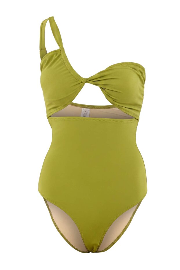 Yeşil Tek Omuz Kaplı Cut Out Detaylı Regular Mayo TBESS26MA00084 - 1