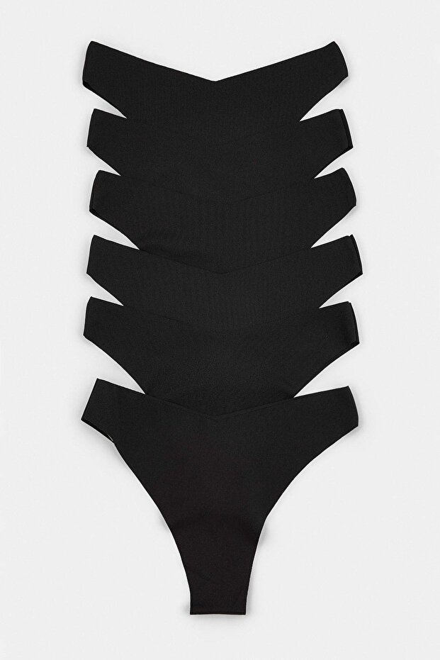 Black 6 Pack Micro Seamless/Traceless Laser Cut Brazilian Knitted Panties Thmaw25Ku00037