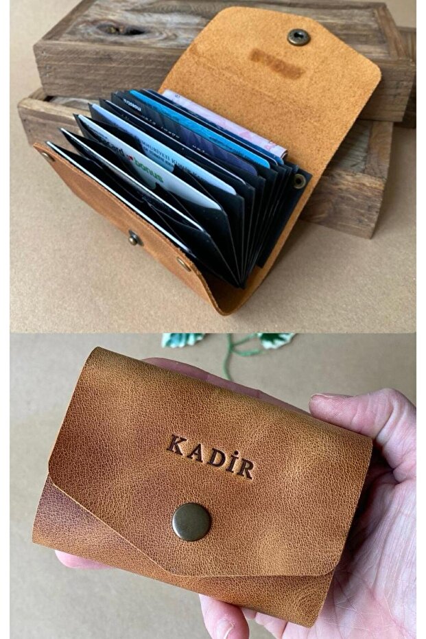 (We Write the Name) Accordion Card Holder - Genuine Leather Handmade