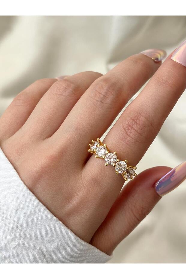 Women's Gold Color Half Lap Solitaire Ring