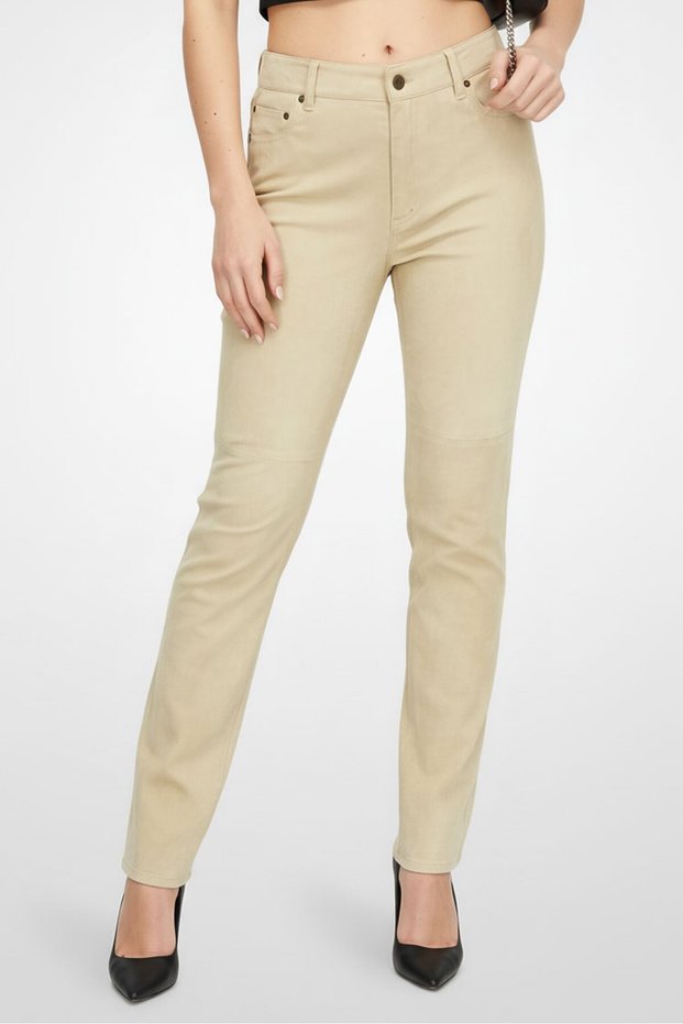 Lauren by Women Straight Leg Suede Pants, Pale Parchment