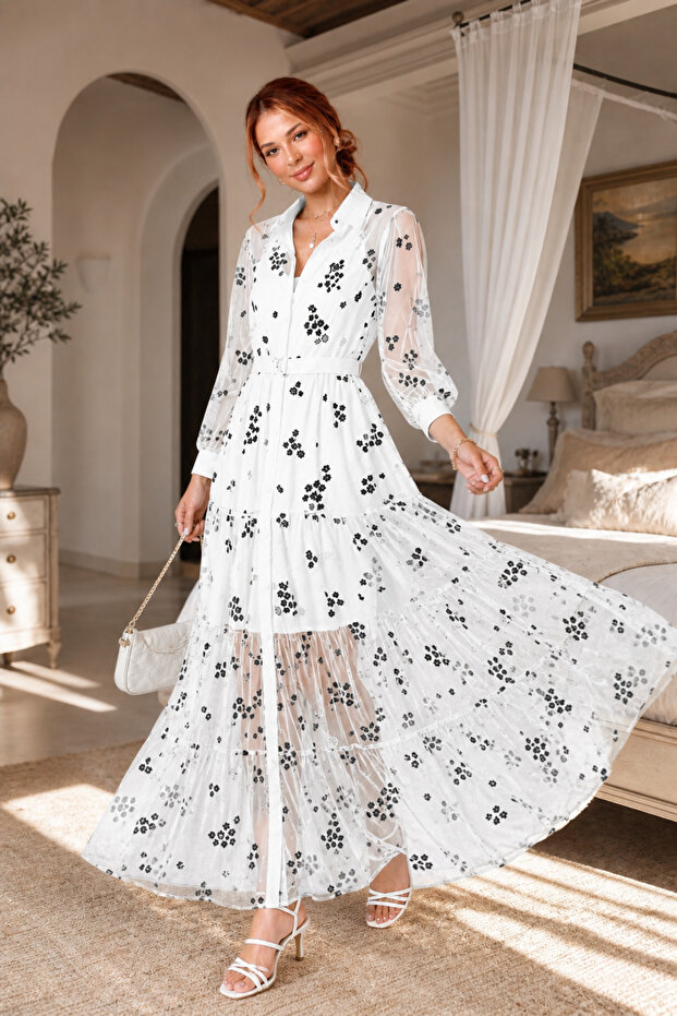 Imported Flocking Fabric Dress Wedding Engagement Evening Dress
