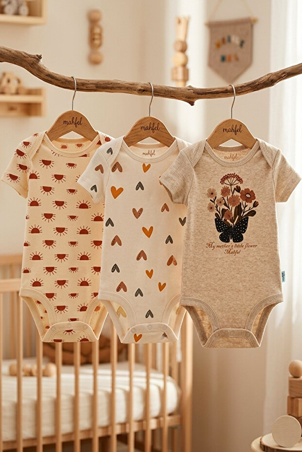 100% Cotton 3-Piece Organic Printed Snap Fastener Baby Bodysuit