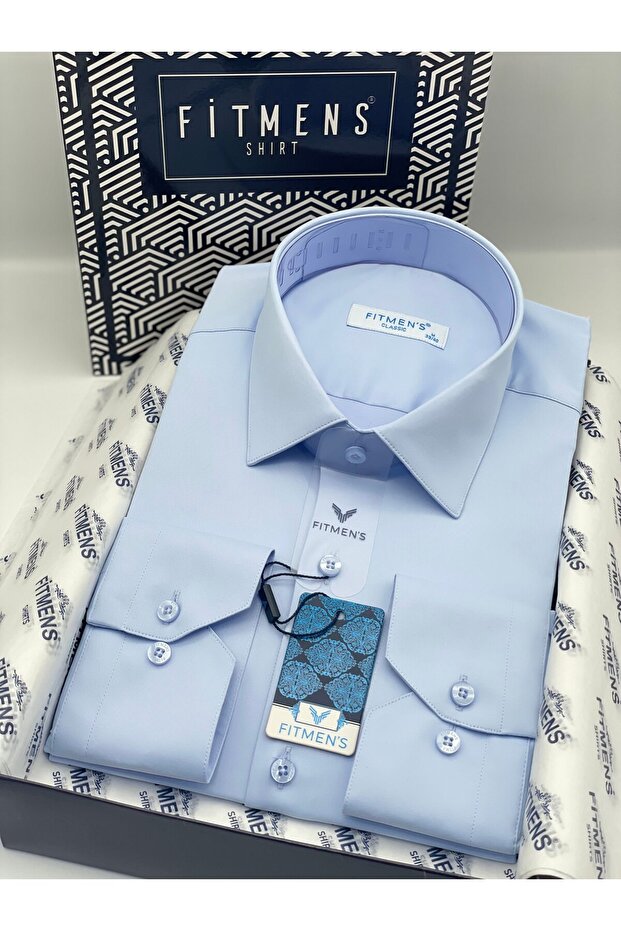 Classic Long Sleeve Pocketless Lycra Comfortable Fabric Men's Shirt Fs-004517 - Blue