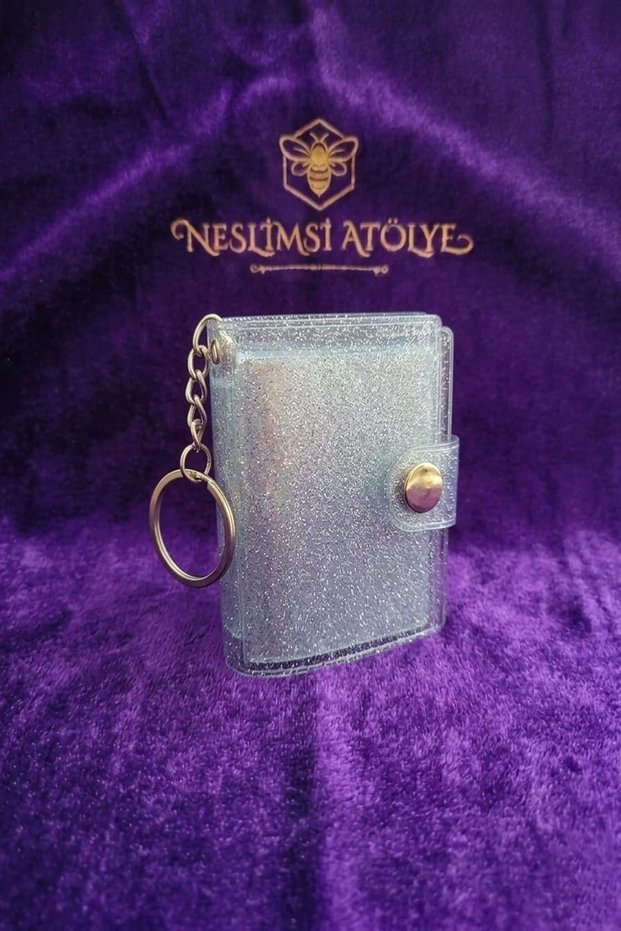 Transparent Glitter Mini Photo Album and Gold Spool Wallet Keychain with Silver Ring