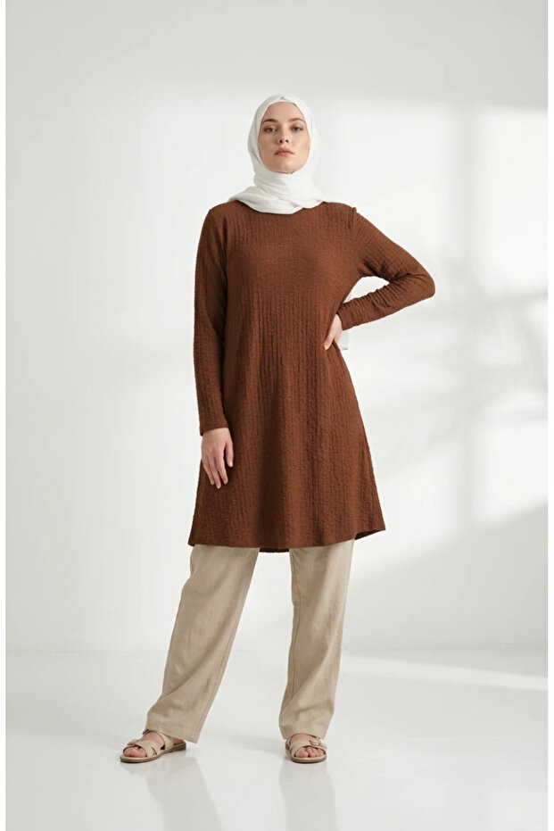Bubble Fabric Relaxed Fit Tunic 0506-05 Brown