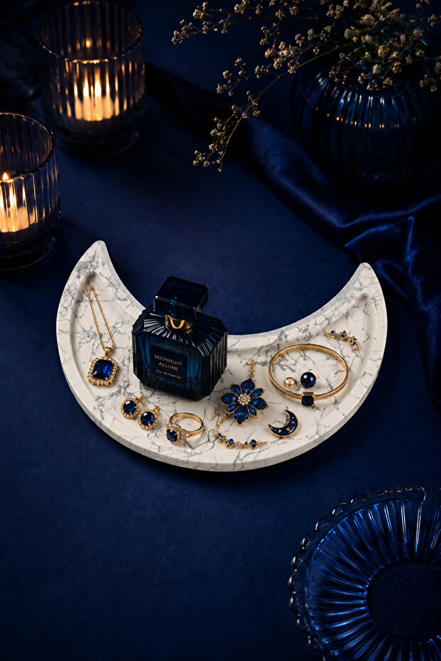 Marble Patterned Concrete Presentation Tray Crescent Shaped Serving Presentation Plate Presentation Holder