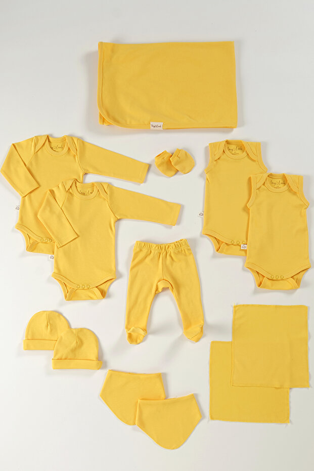 Wells 9 Piece Hospital Discharge Set Organic Cotton Newborn Set - Yellow