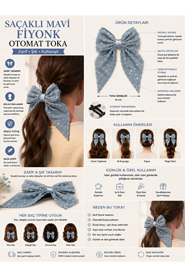 Fringed Blue Bow Automatic Buckle - 3
