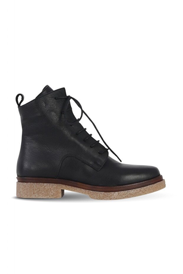 Black Leather Women's Flat Boots 01Wf3800
