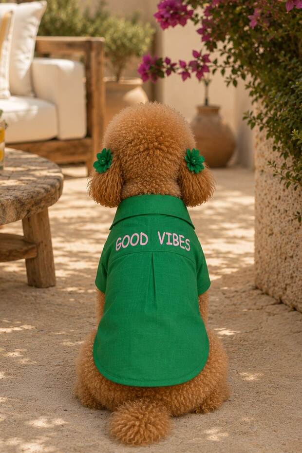 Summer Green Linen Dog Shirt, Light Weight Construction