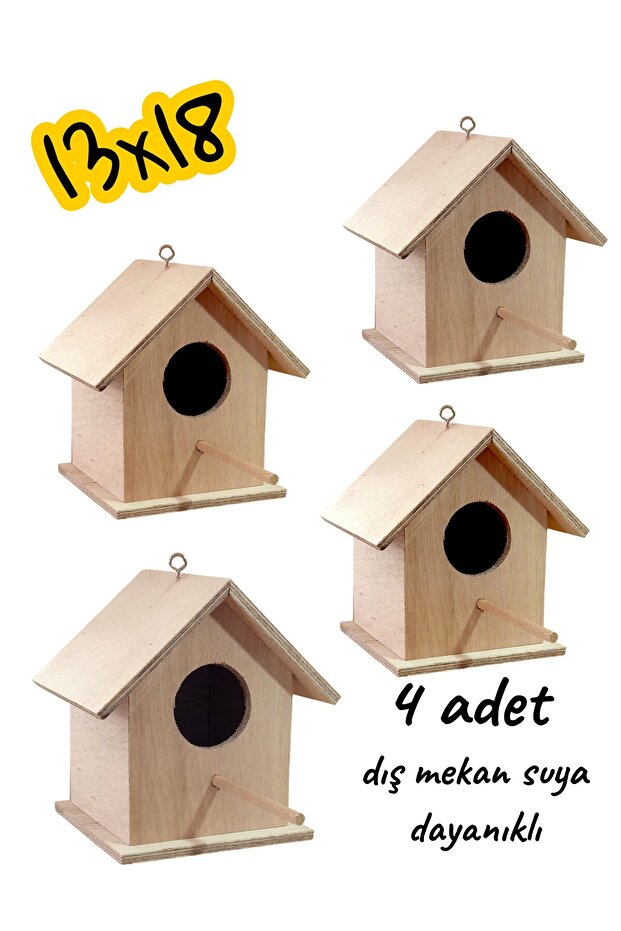 Wooden Hooked Bird Nest Bird House 4 Pieces 13*13*18 cm Rain Resistant