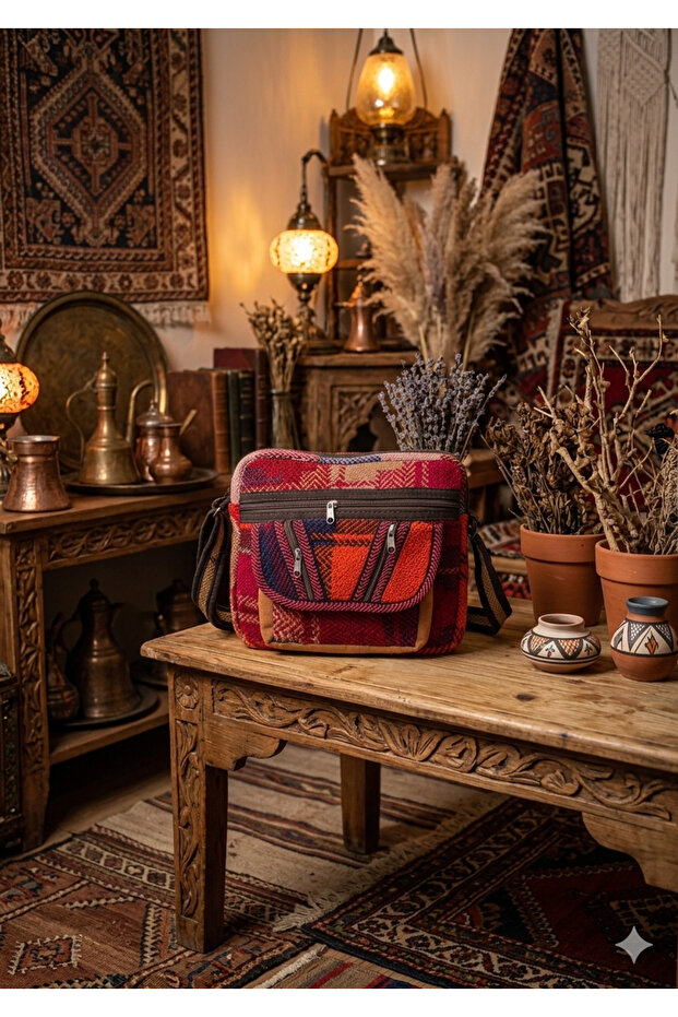 Iranian Handmade Orange Daily Bohemian Rug Bag