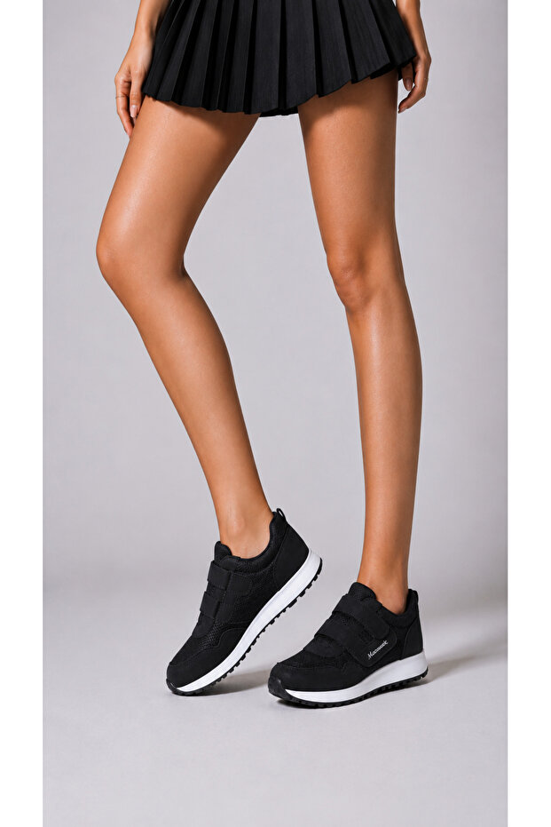 STAR STEP Kadın Siyah Beyaz Cırtlı Günlük Konforlu Casual Rahat Hafif Yumuşak Kaymaz Rahat Taban Fileli Sneaker Spor Ayakkabı Günlük Kullanıma Uygundur
