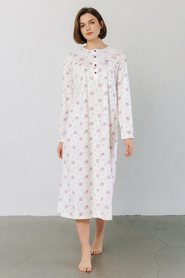 584 Pink Cotton Plus Size Long Sleeve Mother's Nightgown