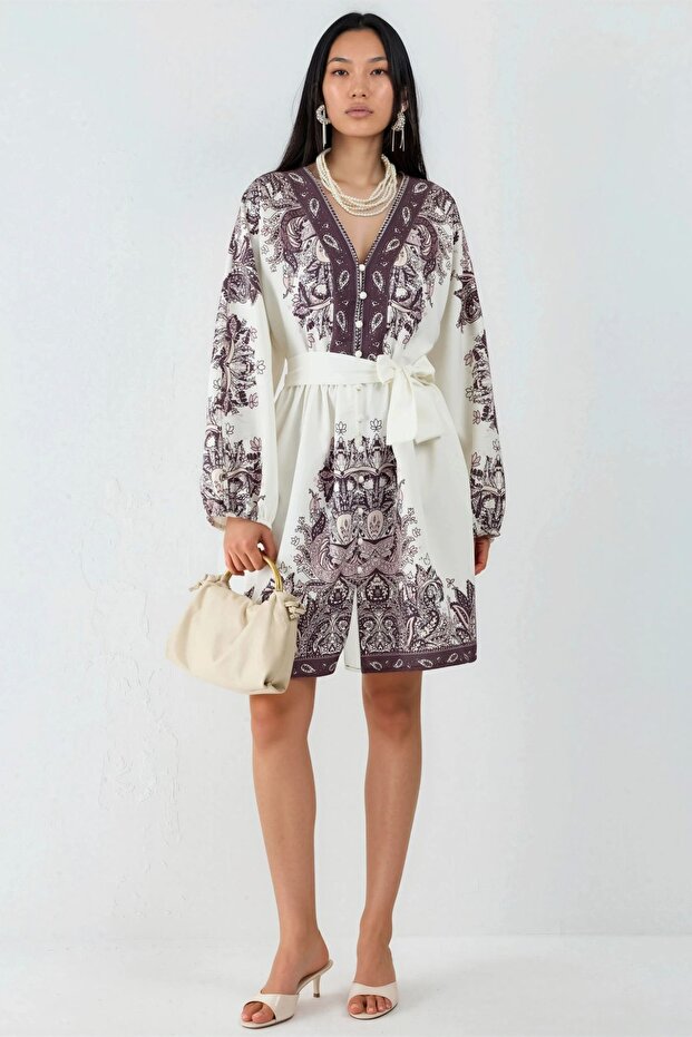 Msn V-Neck Patterned Mini Dress - 5