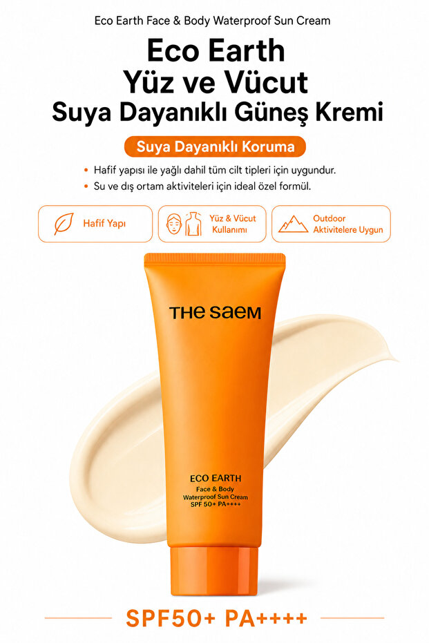Eco Earth Face & Body Waterproof Spf 50+ Pa++++ / Water-Resistant Face & Body Sunscreen 100Gr