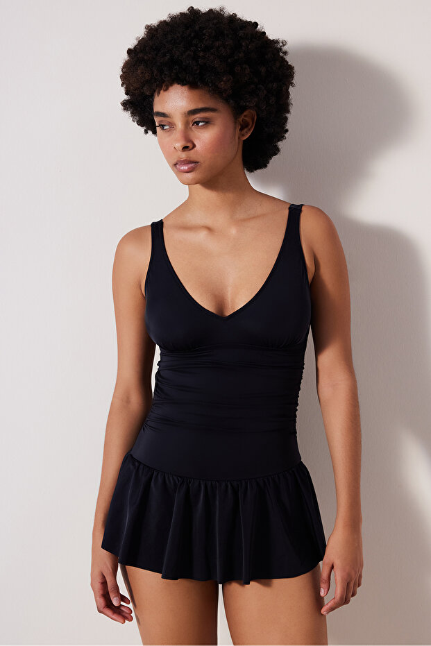 Black Swimsuit with Basic Skirt and Corset