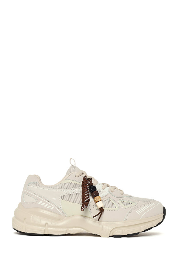 Women's Beige Lace-Up Thick Sole Charmlı Sneaker 26Pfe496114