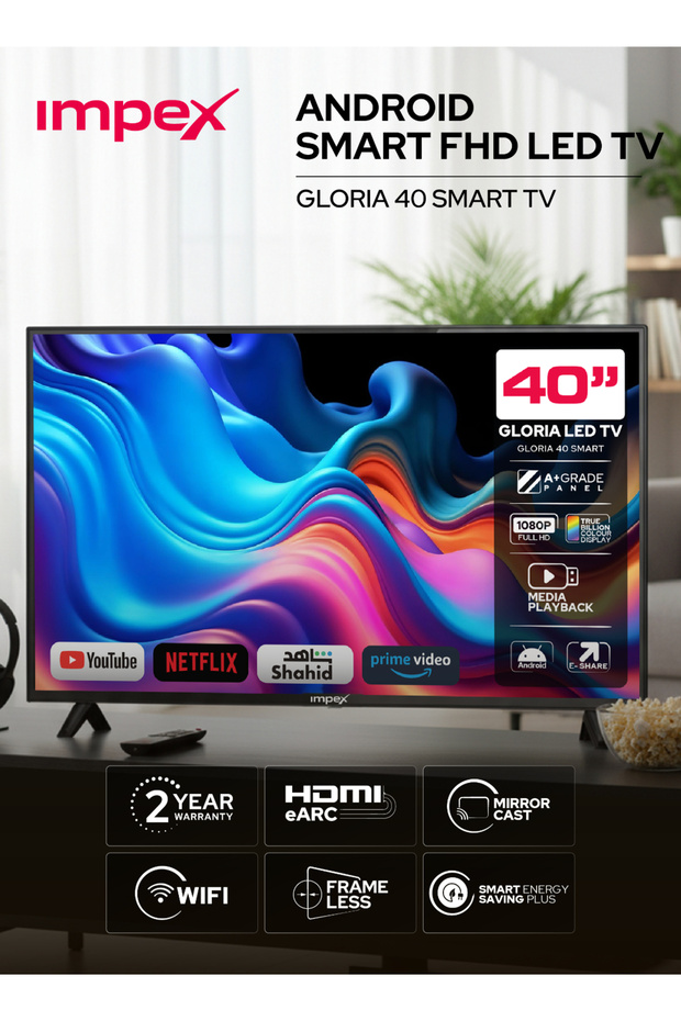Gloria 40 Smart FHD Android LED 40 Inch TV 8GB/1GB Quad Core 2HDMI 2USB WiFi A+ Panel