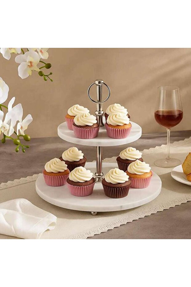 Mison 2-tier Marble Cake Stand Dia30x33cm -white