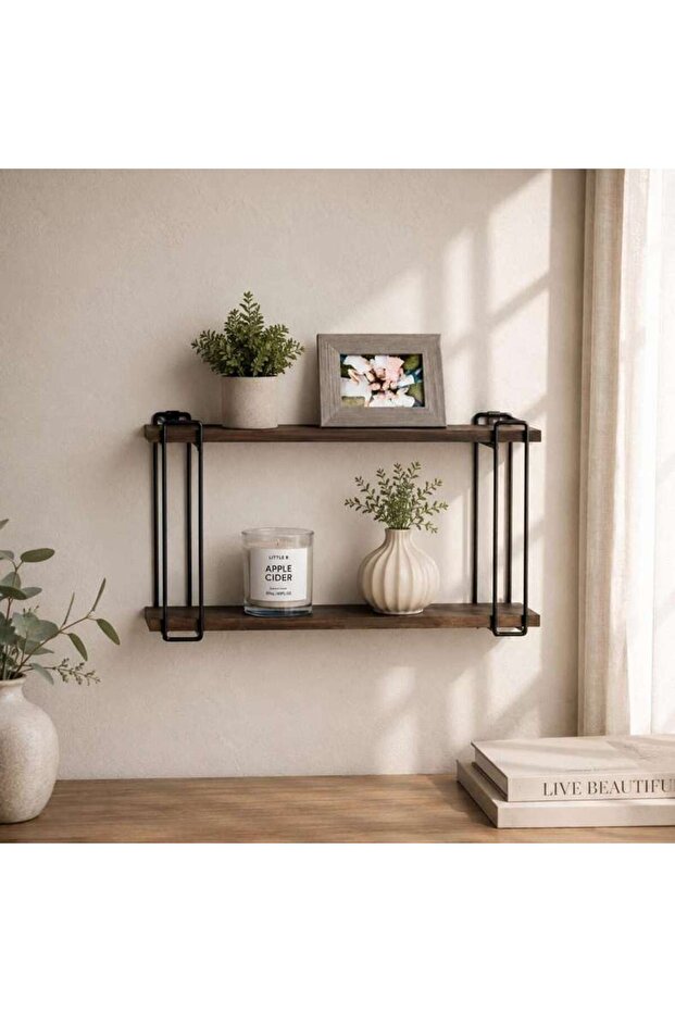 Albert Mdf Metal 2 Tier Modern Shelf 39.8x10x19.5cm - Black