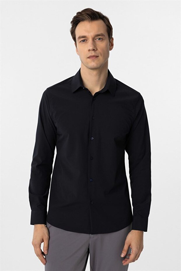 Angular Cuff Slim Plain Shirt - 1