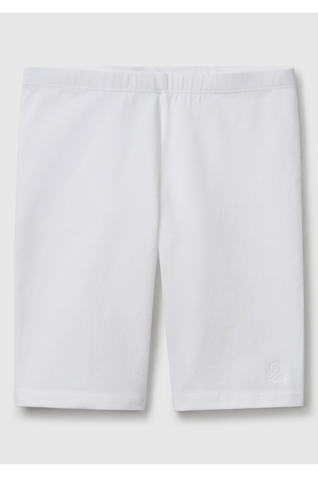 Girl's White Tone Sur Tone Logo Embroidered Mini Biker Leggings