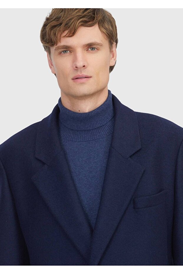 Lacivert Regular Fit Kelebek Yaka Casual Örme Palto - 5