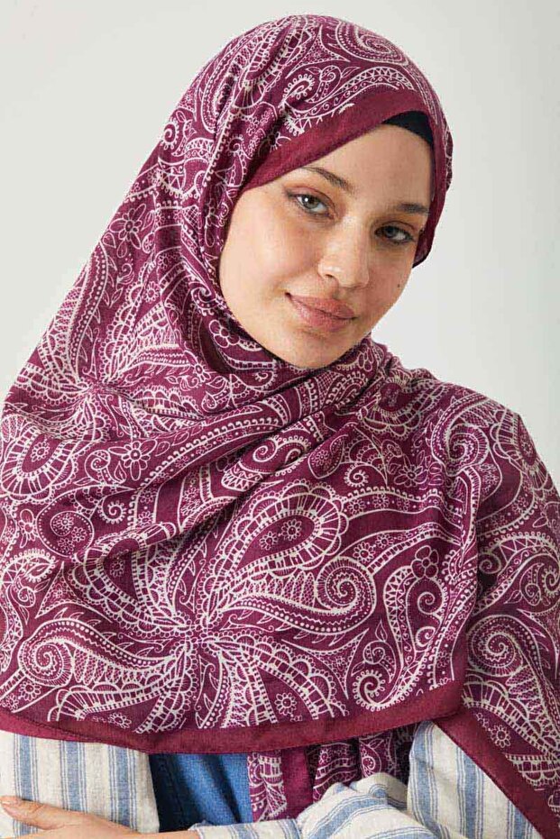 Floral Motif Shawl Plum