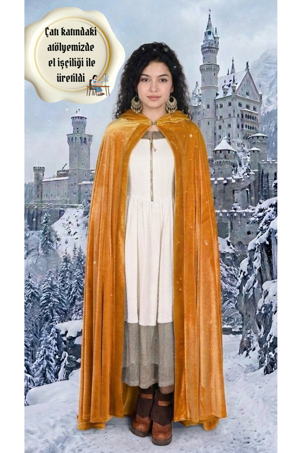 Yellow Velvet Cloak Halloween Party Costume Cosplay Outfit Theater Outfit