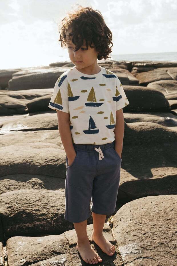 Sailing Patterned Capri Suit 2-10 Years Ecru
