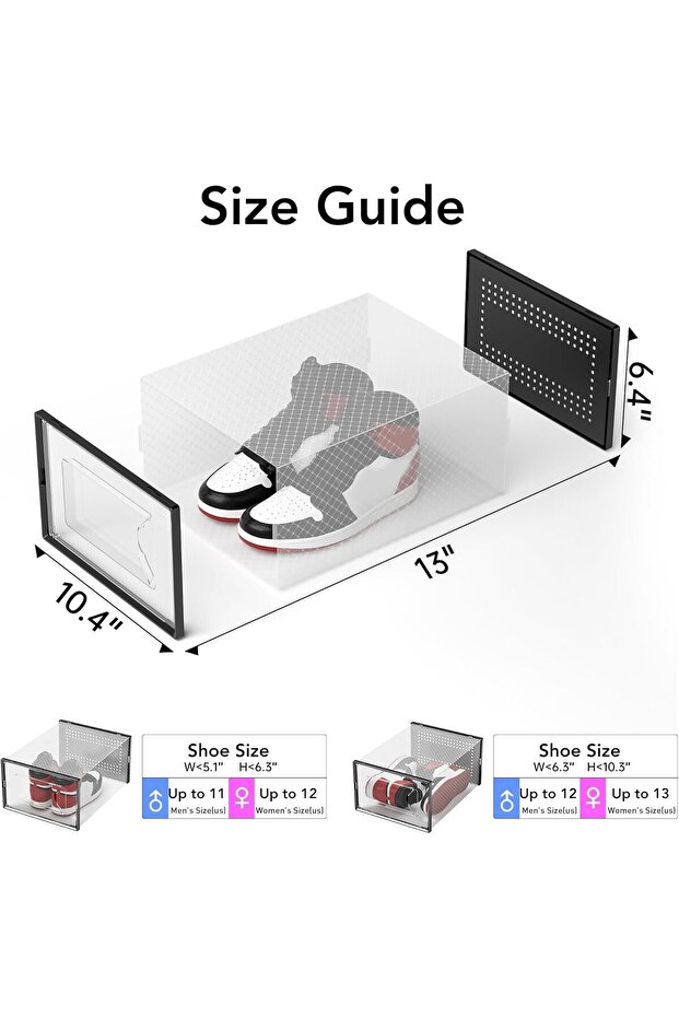 15-Pack X-Large Clear Plastic Shoe Storage Box, Stackable with Interlocking Design, Foldable Bins with Lids, for Sneakers Closet, Black