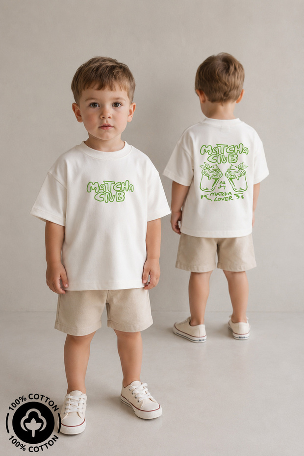 Unisex Children's Crew Neck Printed 100% Cotton Oversize T-Shirt Baby-Child