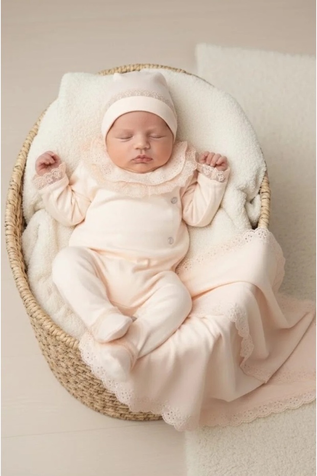 Baby Girl Hospital Discharge Set 0-3 Months Brodeled Blanket and Romper Set