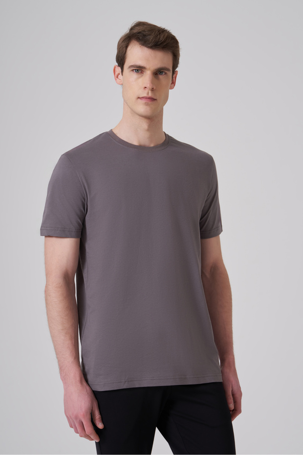 Ανδρικό βαμβακερό μπλουζάκι Anthracite Basic Crew Neck Dynamic Fit