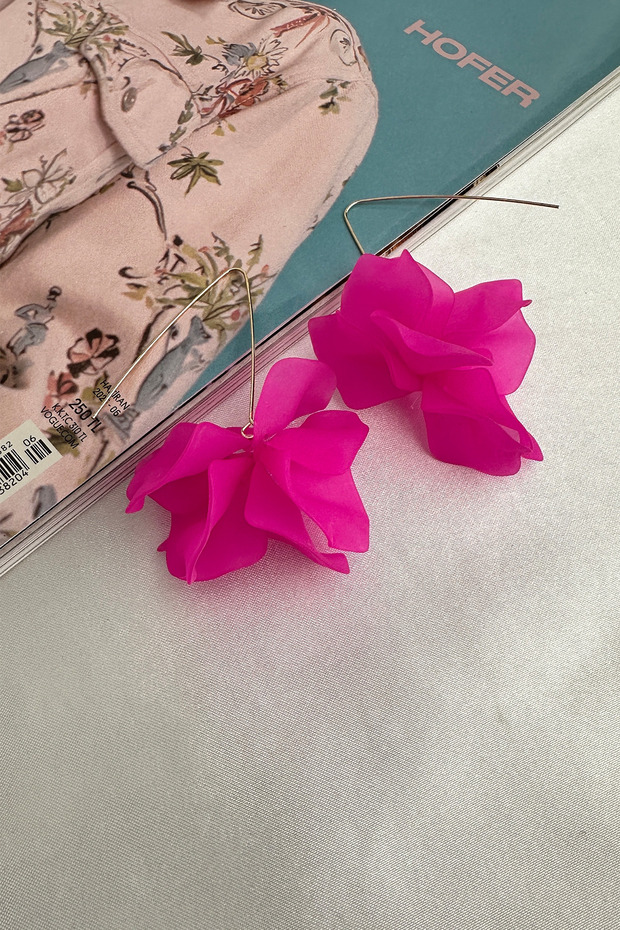 Pink Dangle Flower Earrings - 3