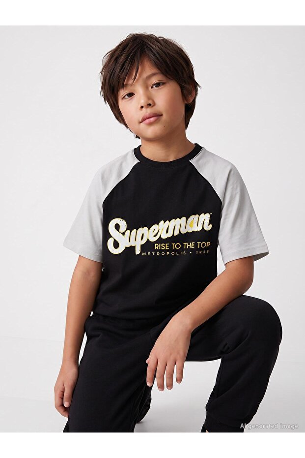 Superman Printed T-Shirt for Ages 10-13 - Black