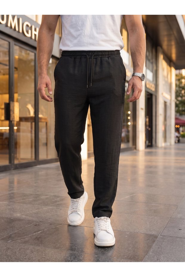Men's Summer Comfortable Fit Linen Trousers with Elastic Waist