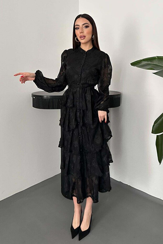 Volant striped layered dress - 4