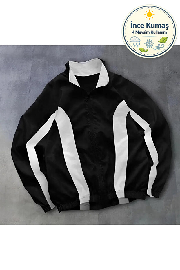 Unisex Parachute Fabric Oversize Digital Printed Black Windbreaker Raincoat Thin Jacket