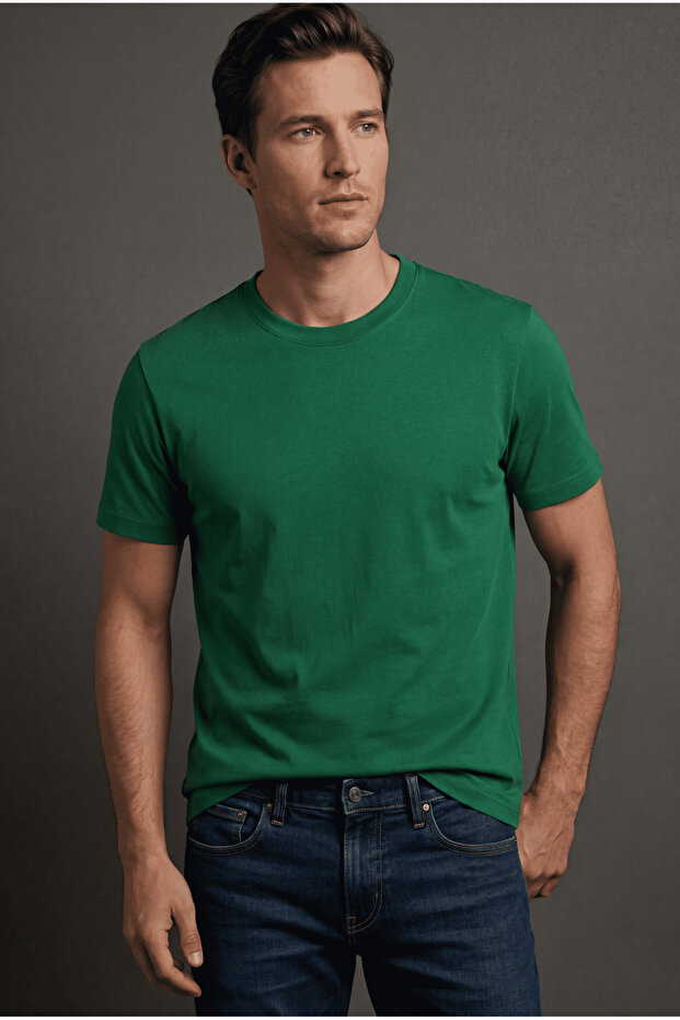 Men's Green 100% Cotton Basic T-Shirt