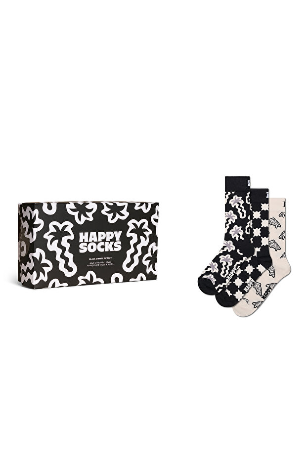 مجموعة جوارب قطنية منقوشة باللون الأسود للرجال من Happy Socks مكونة من 3 قطع P002654