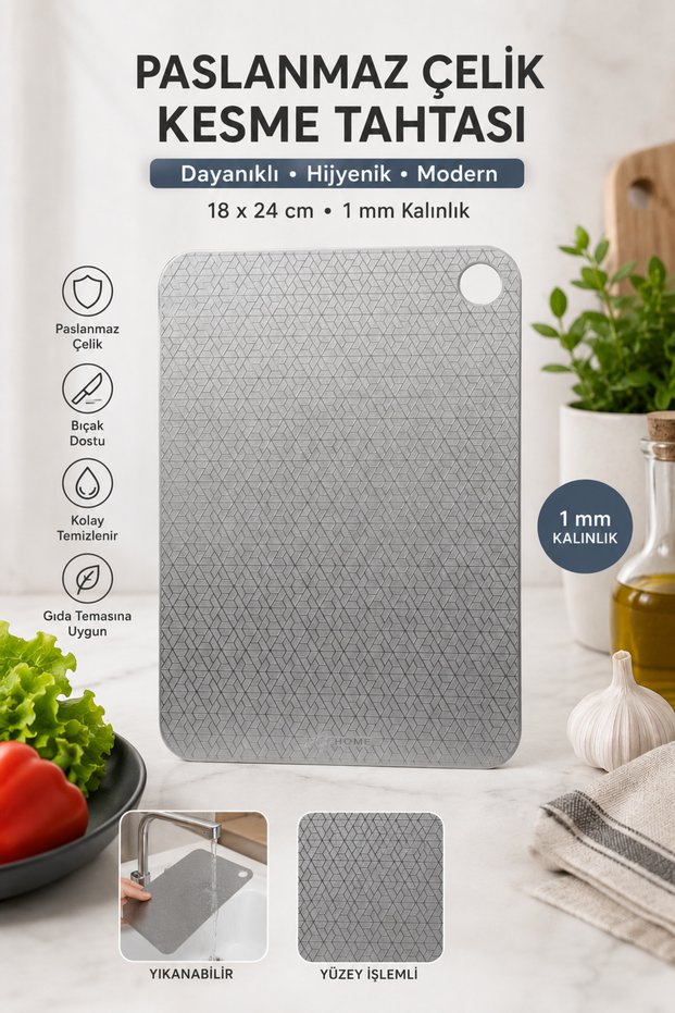 Stainless Steel Cutting Board with Surface Treatment, 1mm Thickness, 18X24 Cm, Washable, Suitable for Food Contact