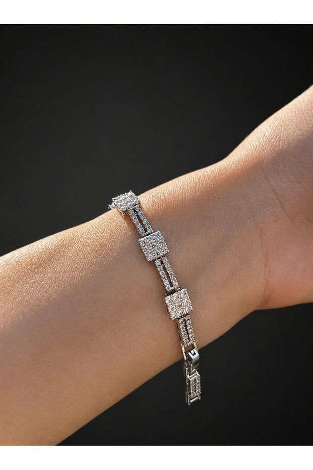 Bym009 Stone-Studded Women's Steel Bracelet a Quality Stylish Silver Color Model